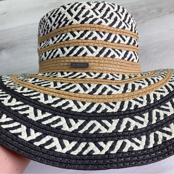 Steve Madden Sun Floppy Hat White Black Paper Straw Khaki One Size Wide brim - Picture 2 of 7